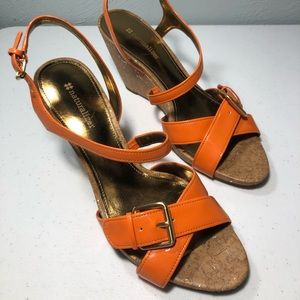 Naturalizer Wedge Sandals Size 9 Kilowatt Sun Orange Patent Leather